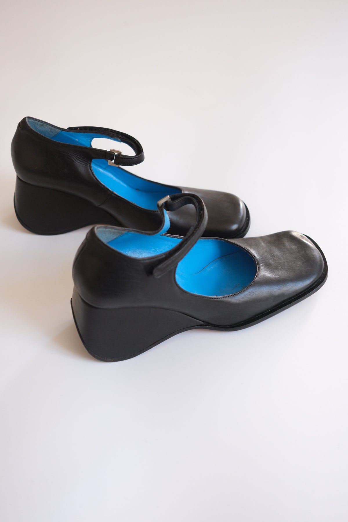 2000s Muxart black leather wedge mary janes