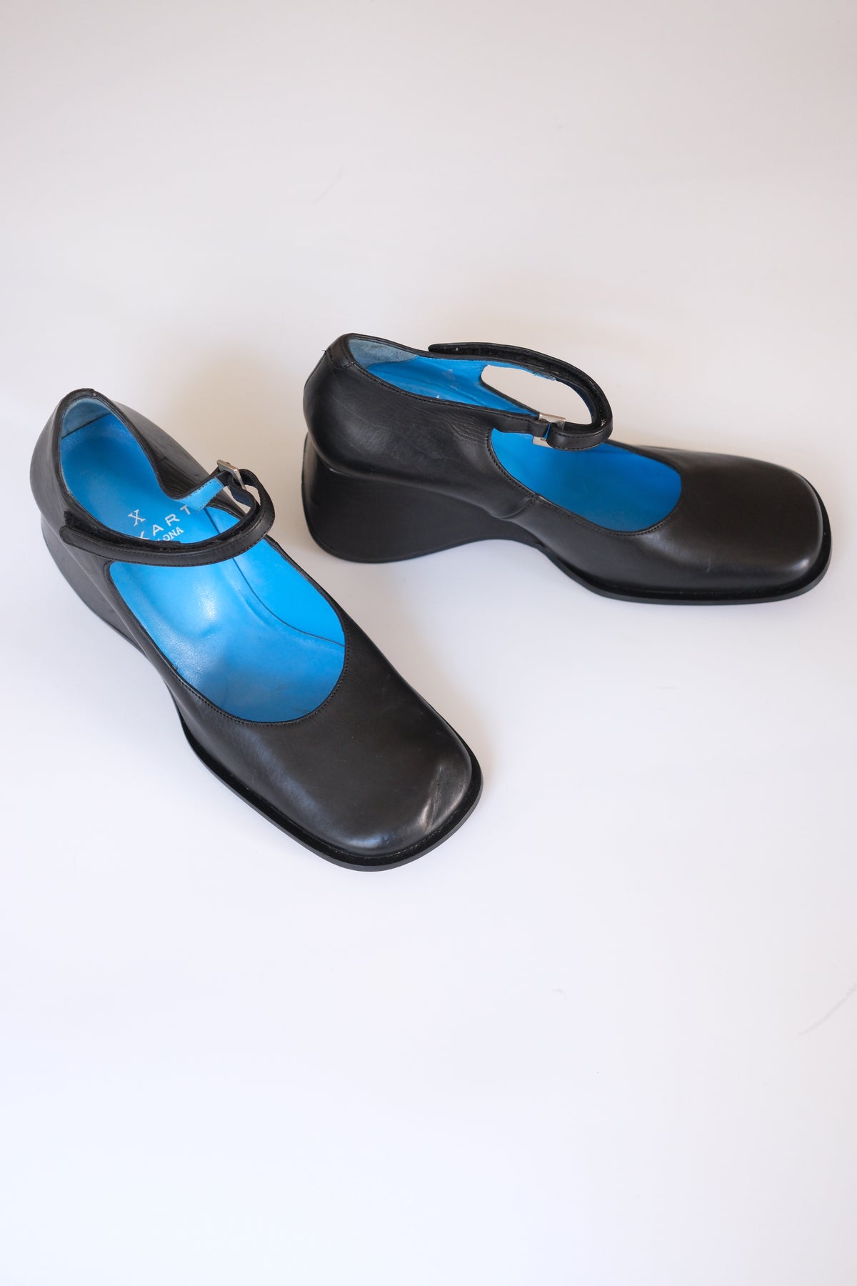2000s Muxart black leather wedge mary janes
