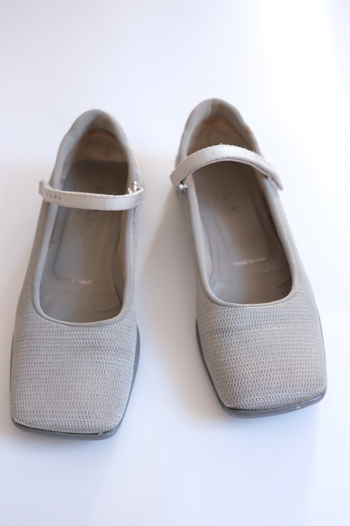 Early 2000s Prada grey mesh mary jane flats