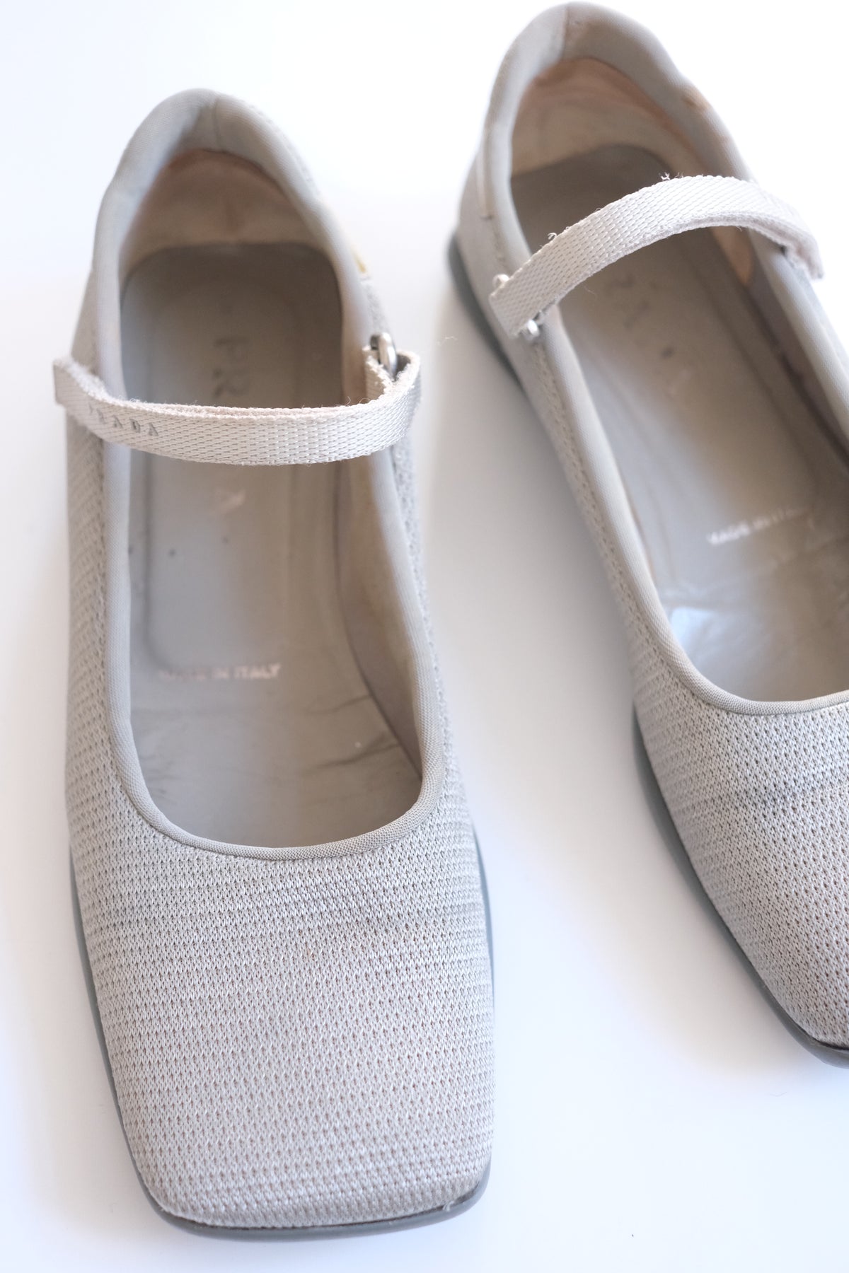 Early 2000s Prada grey mesh mary jane flats