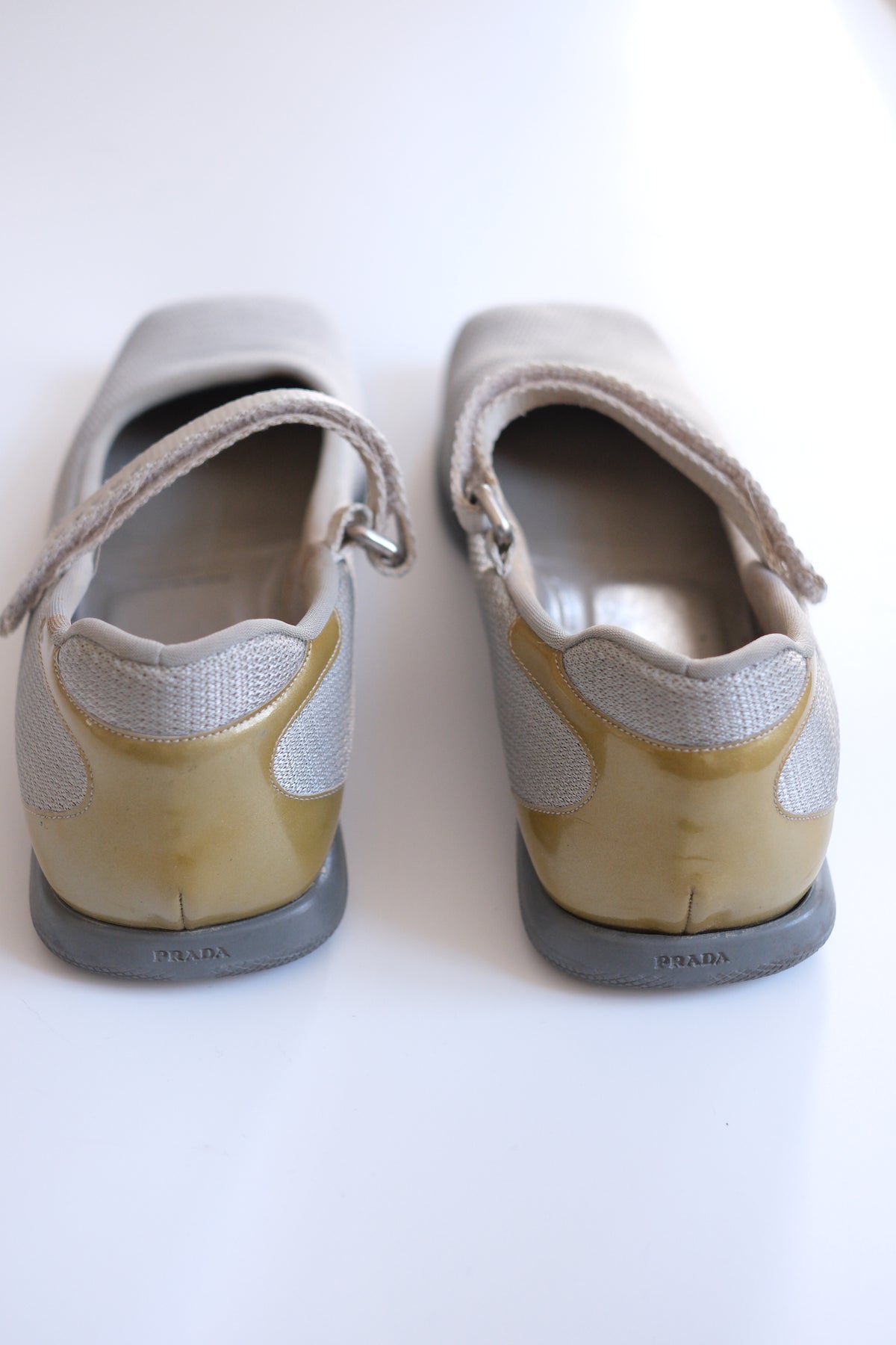 Early 2000s Prada grey mesh mary jane flats