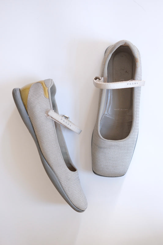 Early 2000s Prada grey mesh mary jane flats