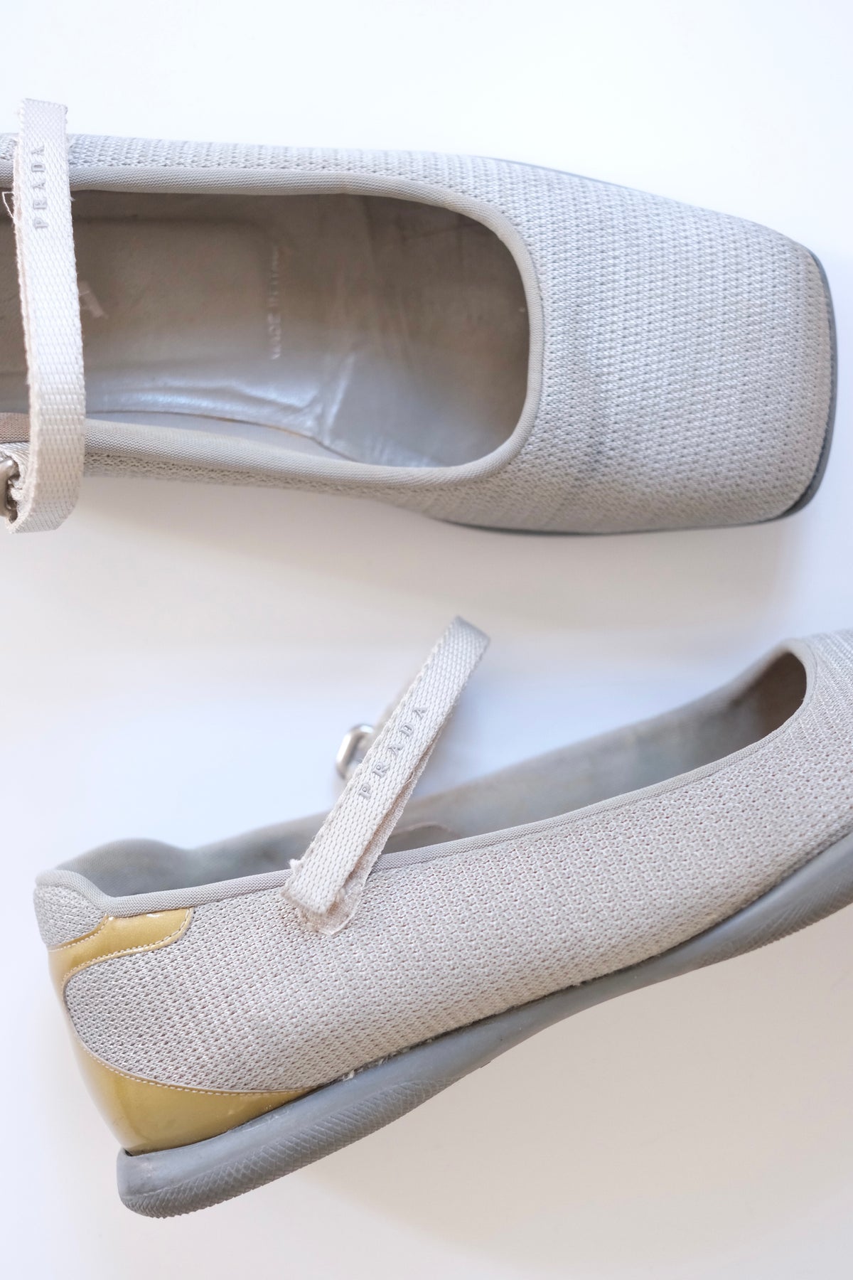 Early 2000s Prada grey mesh mary jane flats