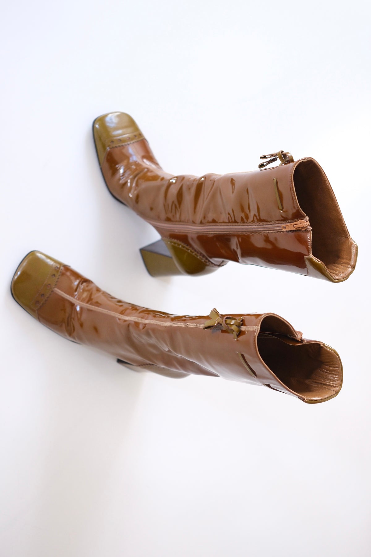 Prada FW 1999 tall color block patent leather boots
