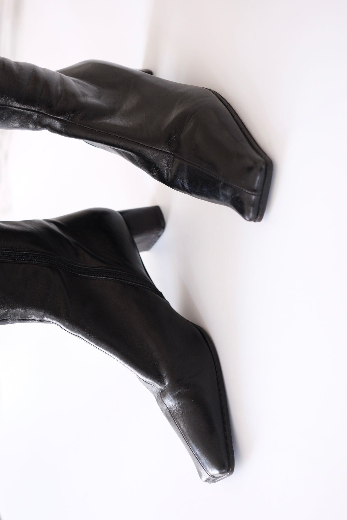 2000s Prada black leather tall square toe boots