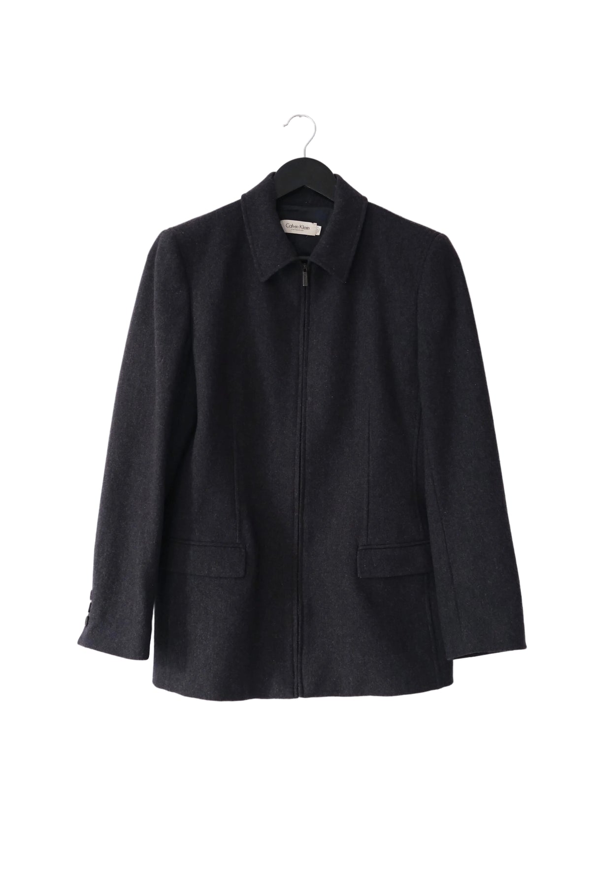 1990s Calvin Klein Collection dark grey wool zip-up jacket