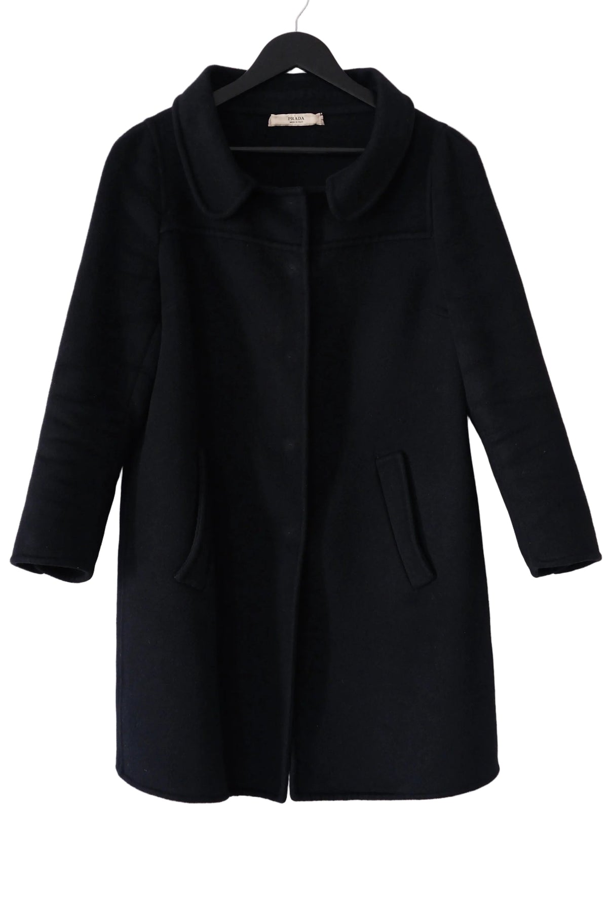 2000s Prada black wool angora straight cut coat