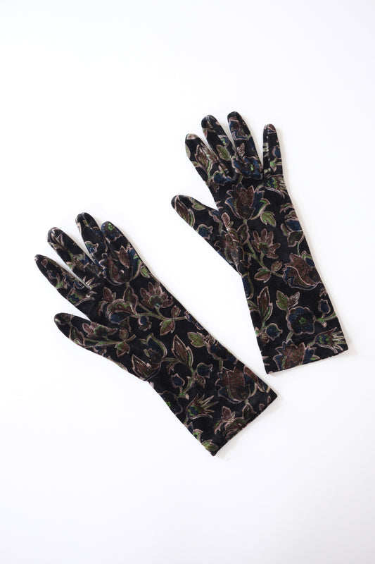 Vintage Kenzo velvet gloves with floral pattern