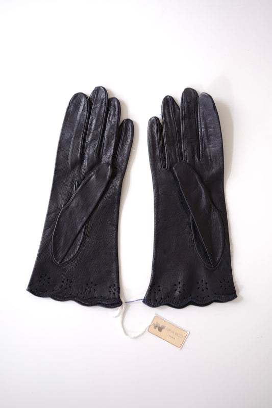 1990s Nina Ricci midnight blue leather gloves