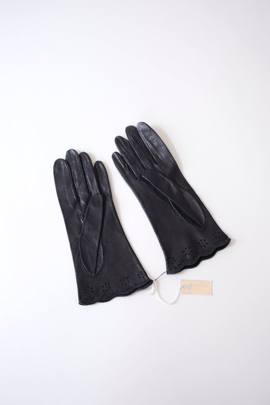 1990s Nina Ricci midnight blue leather gloves