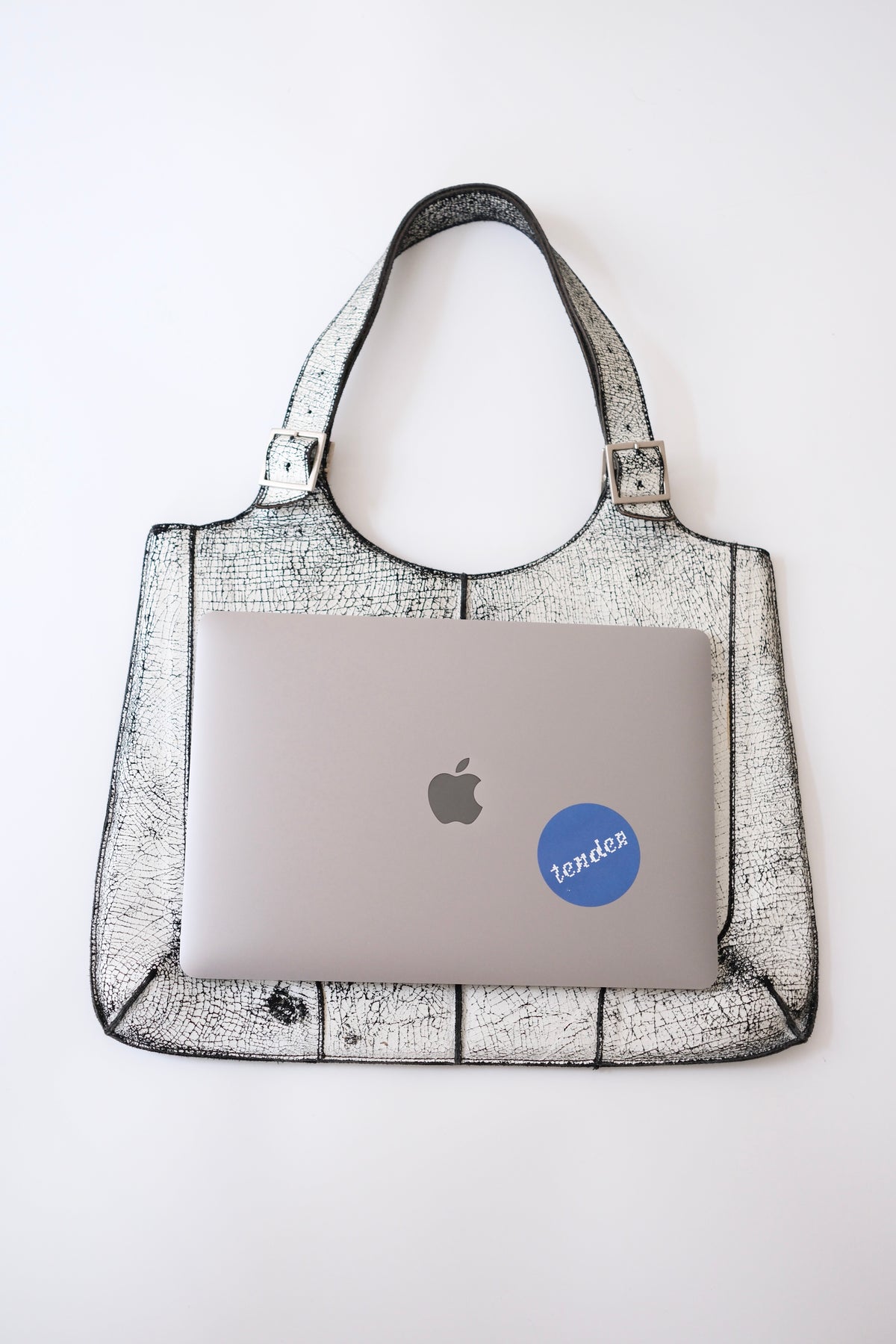 2000s Muxart large white cracked leather shoulder bag