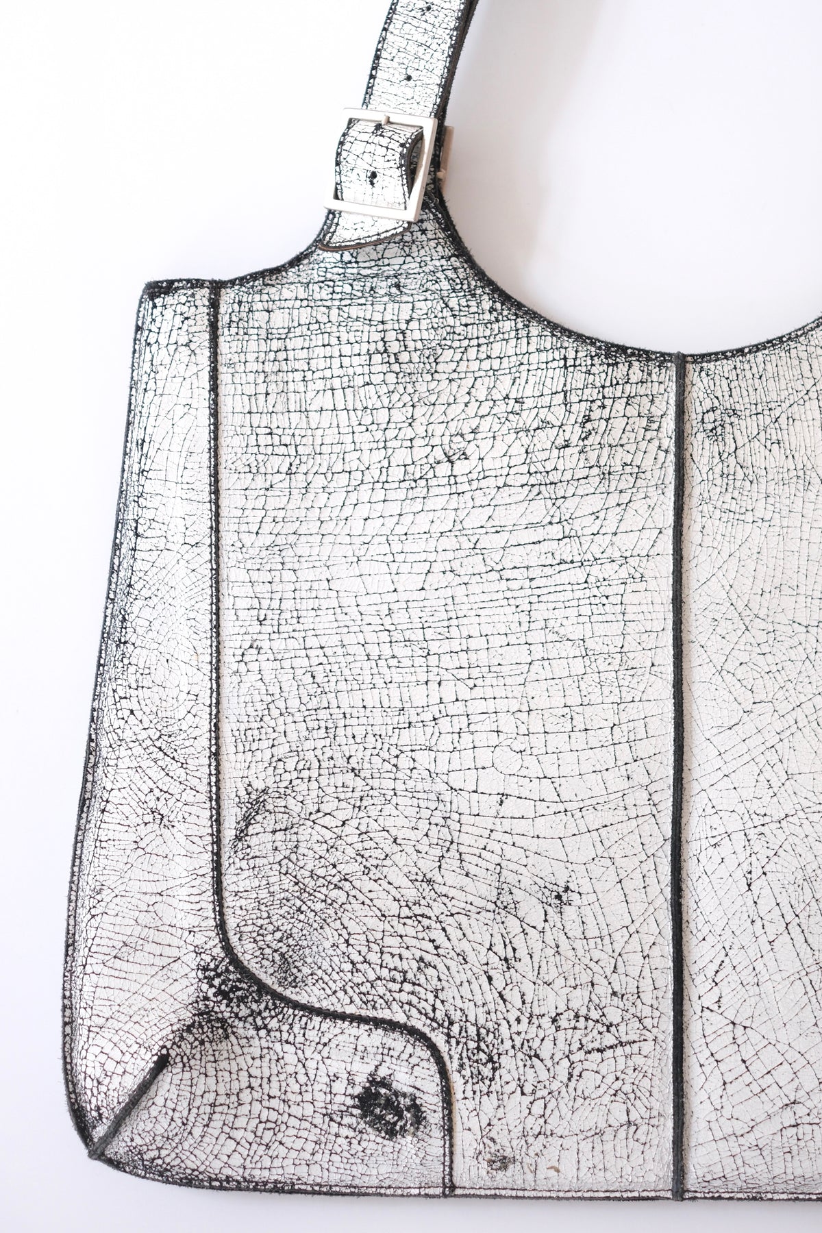 2000s Muxart large white cracked leather shoulder bag