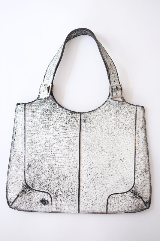 2000s Muxart large white cracked leather shoulder bag