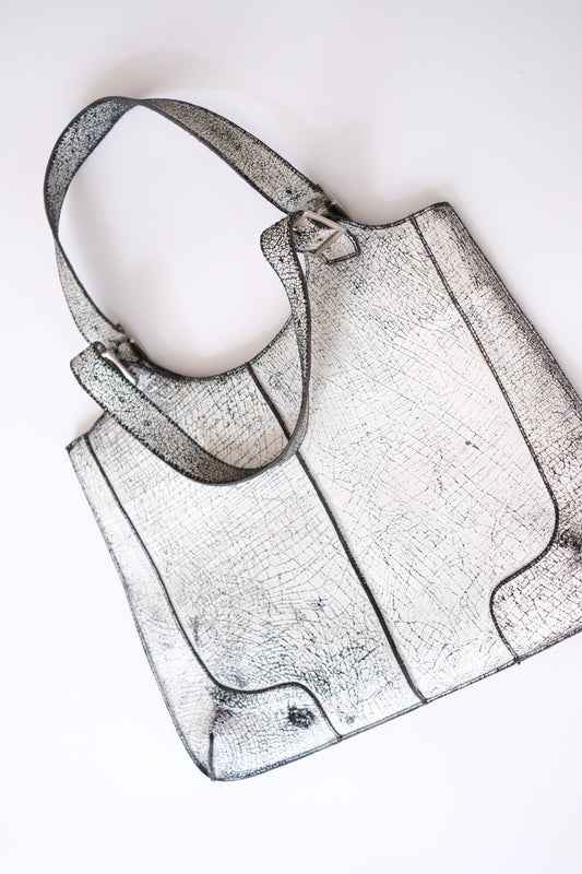 2000s Muxart large white cracked leather shoulder bag