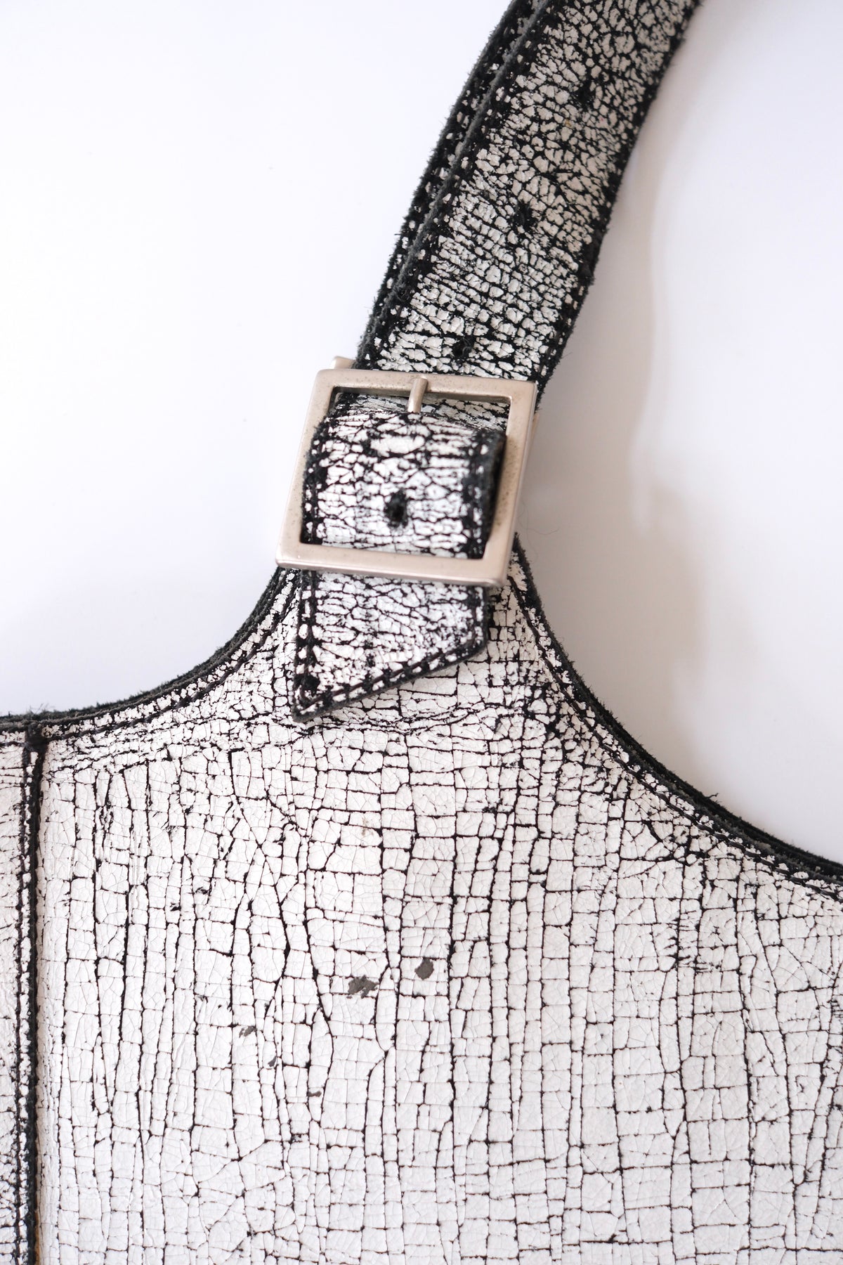 2000s Muxart large white cracked leather shoulder bag