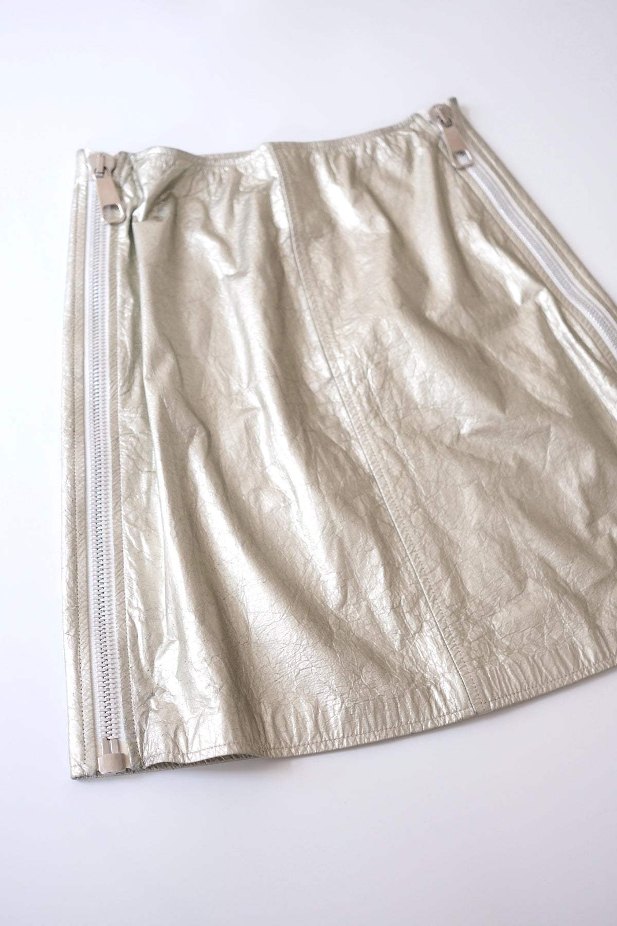 Vintage Courrèges metallic leather zip-up mini skirt