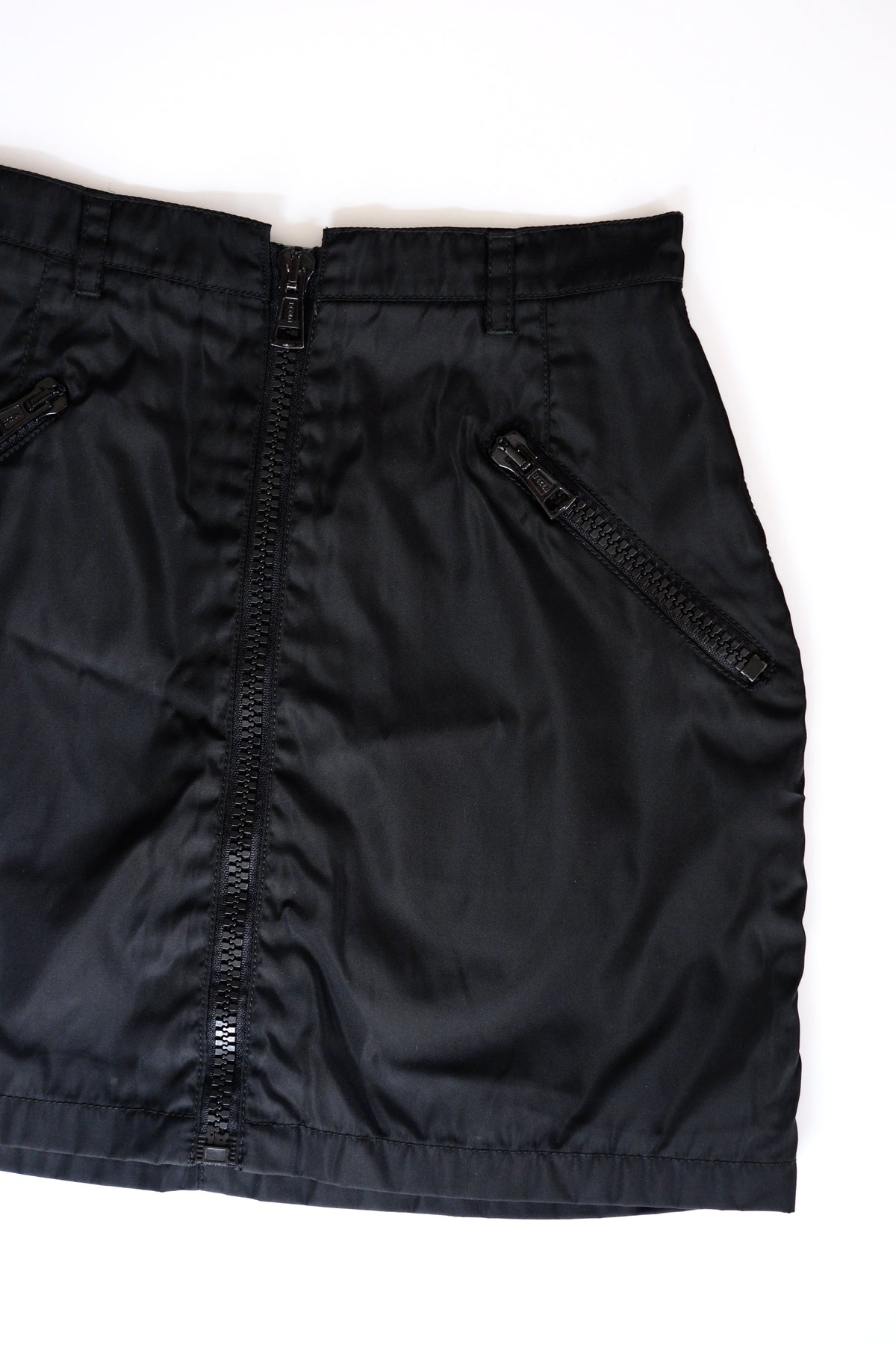 Prada SS 1995 black nylon zip-up mini skirt