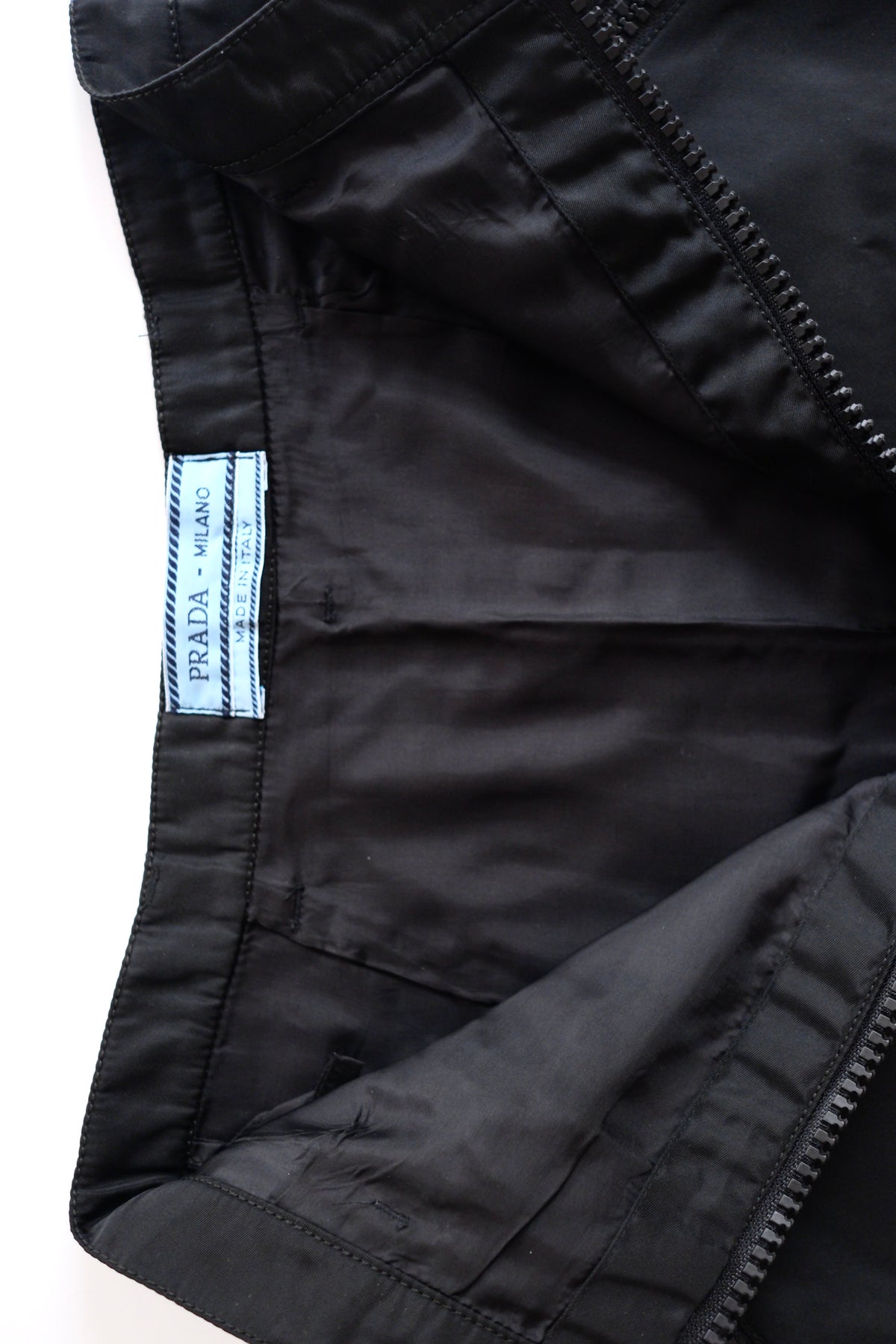 Prada SS 1995 black nylon zip-up mini skirt