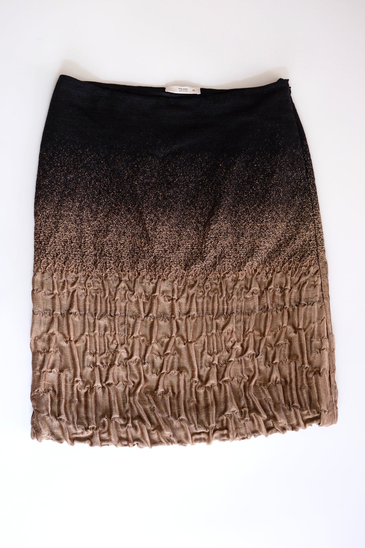Prada FW 2007 black to gold ombré textured wool silk blend skirt
