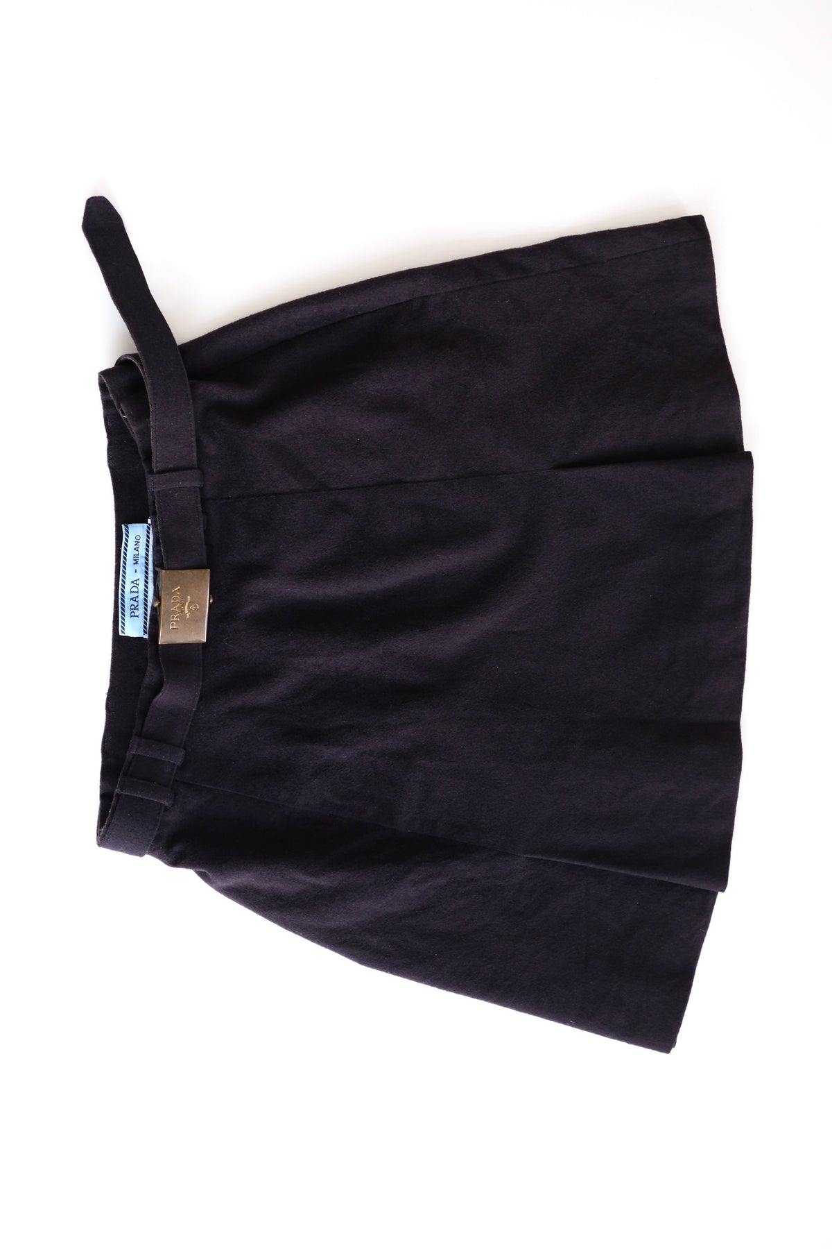 Prada 1994 navy blue wool cashmere blend flared mini skirt