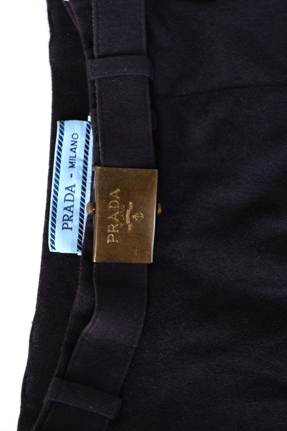 Prada 1994 navy blue wool cashmere blend flared mini skirt