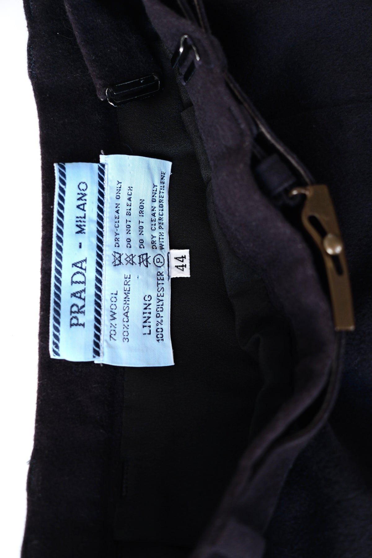 Prada 1994 navy blue wool cashmere blend flared mini skirt
