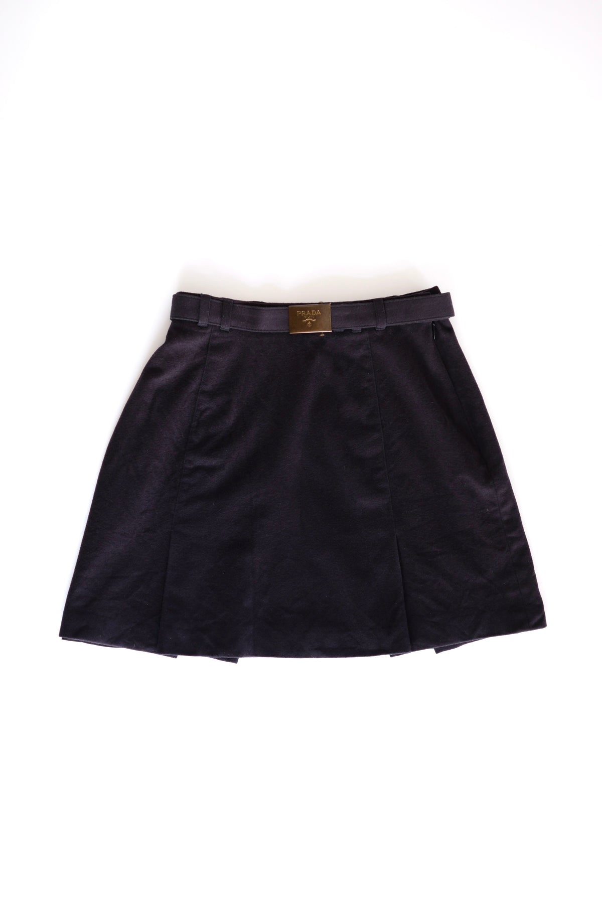 Prada 1994 navy blue wool cashmere blend flared mini skirt