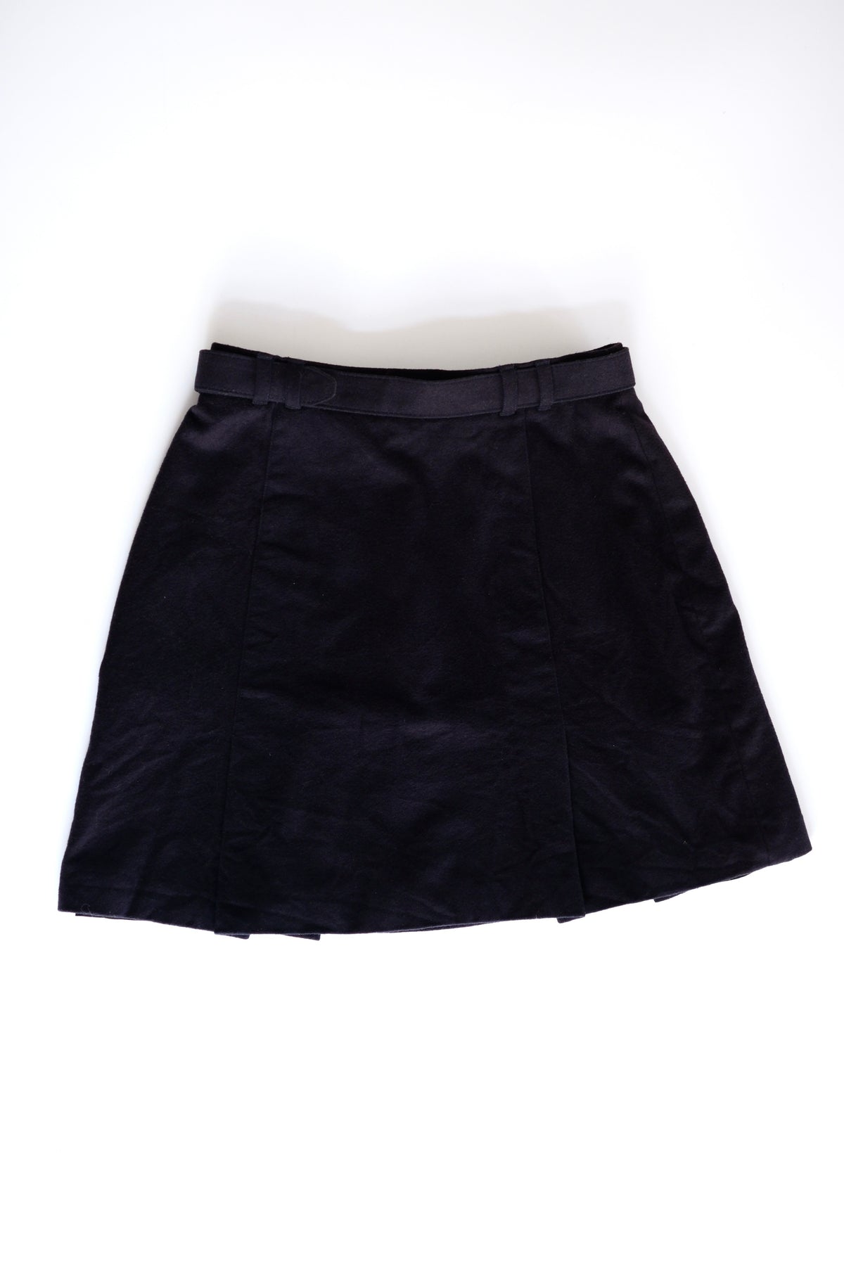 Prada 1994 navy blue wool cashmere blend flared mini skirt