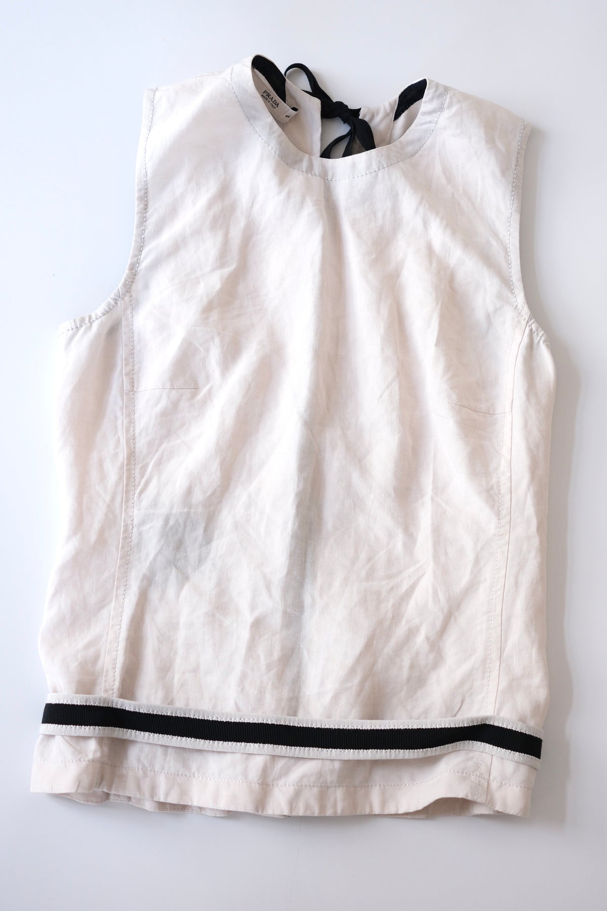 Prada SS 2009 white linen vest with contrasting black details