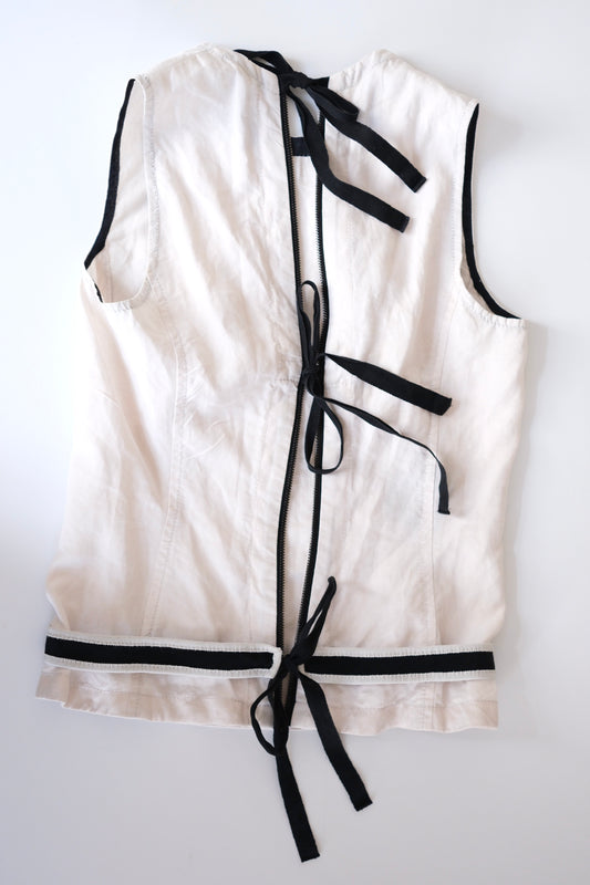 Prada SS 2009 white linen vest with contrasting black details