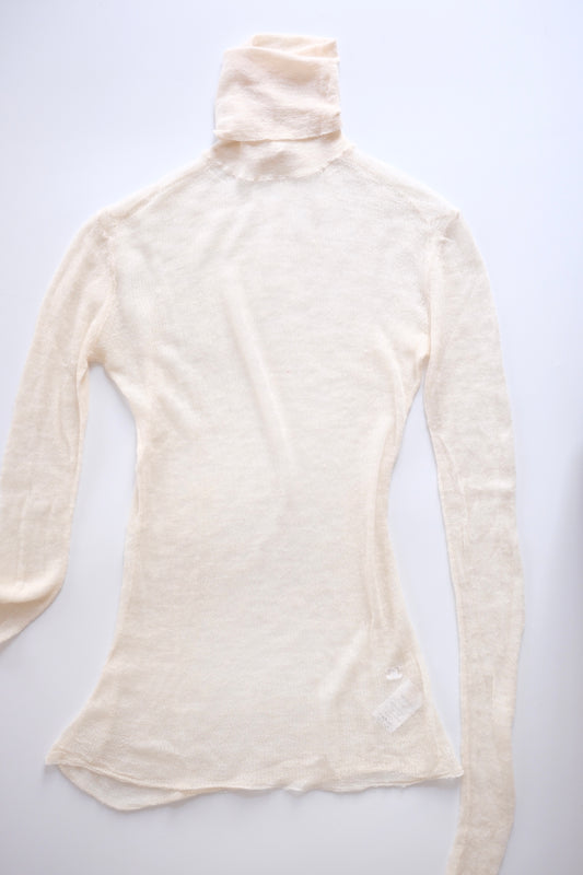 Old Céline sheer cream alpaca silk blend turtleneck knit