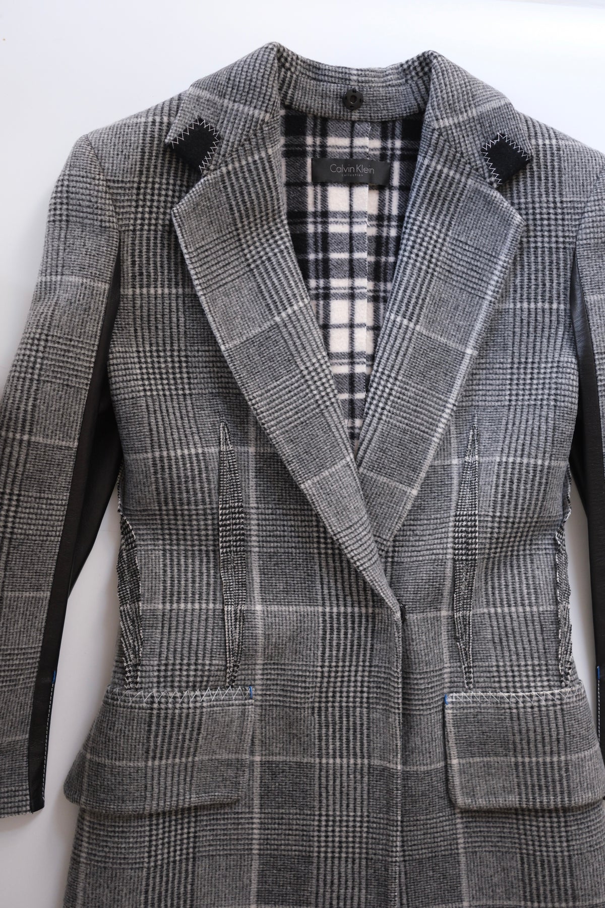 Calvin Klein Collection tailored checked grey coat with contrasting back