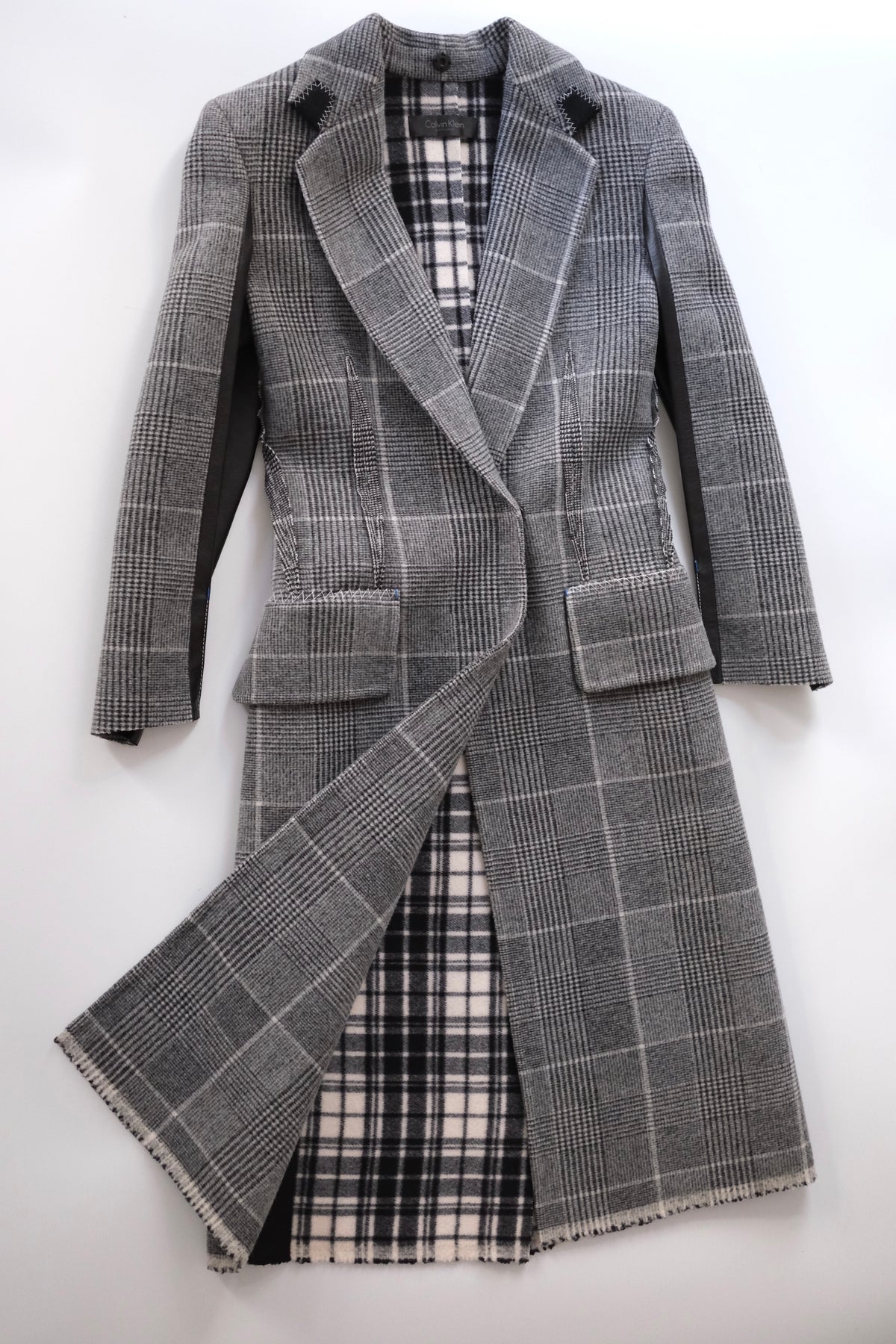 Calvin Klein Collection tailored checked grey coat with contrasting back