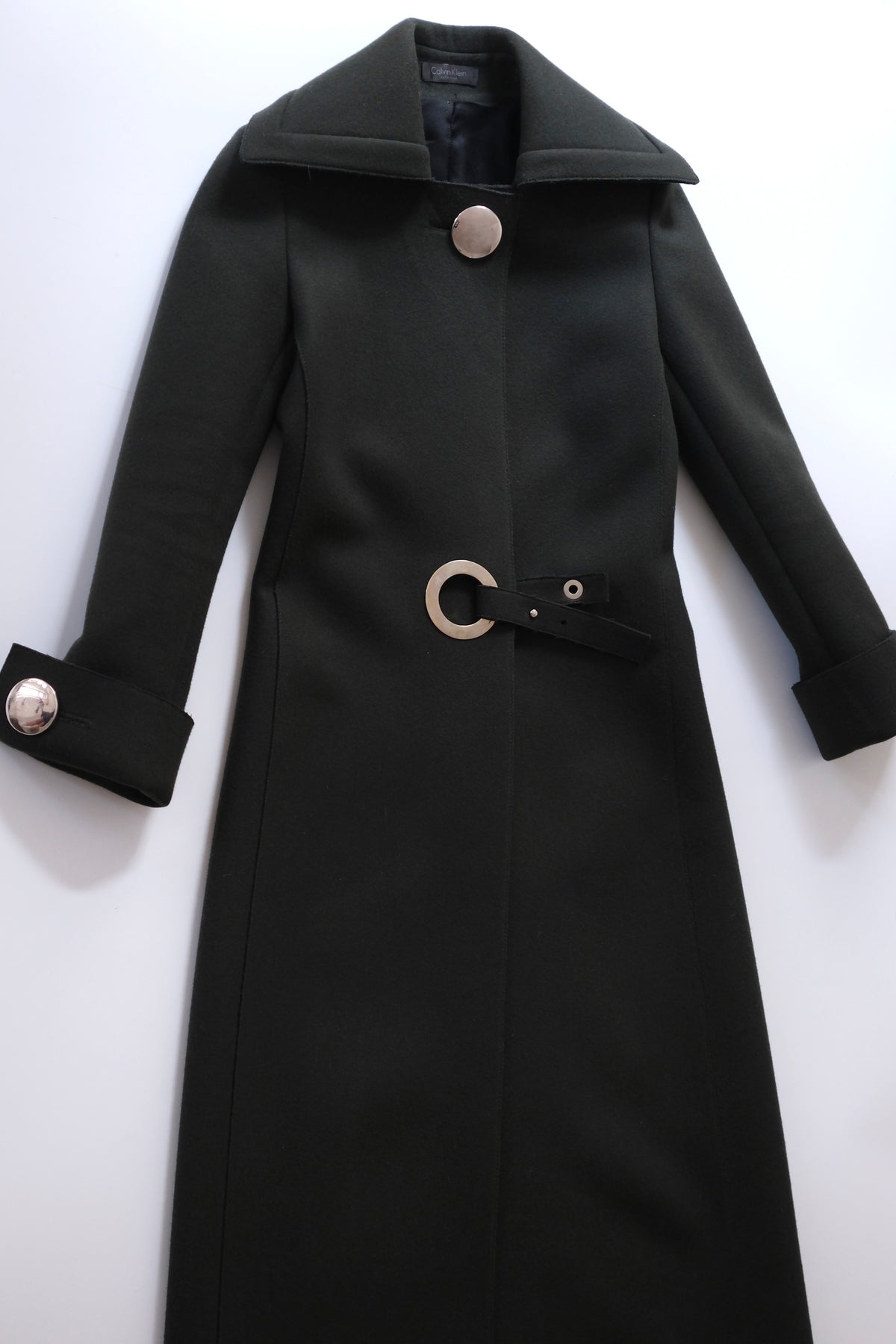 Calvin Klein Collection FW 2015 dark green wool tailored coat