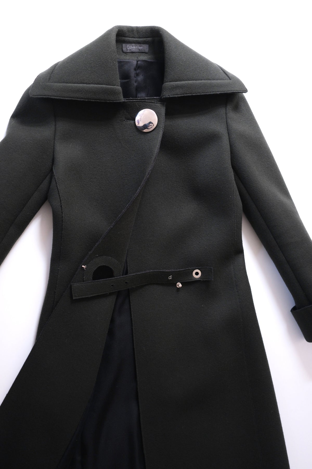 Calvin Klein Collection FW 2015 dark green wool tailored coat