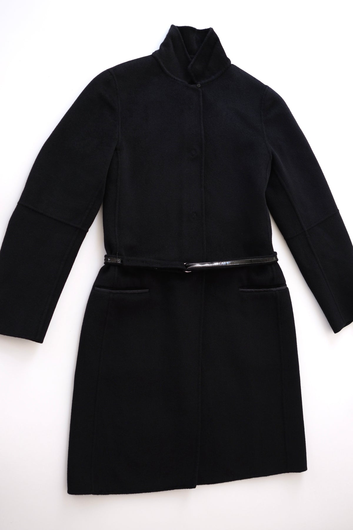 Max Mara two piece black wool tailored coat with hood