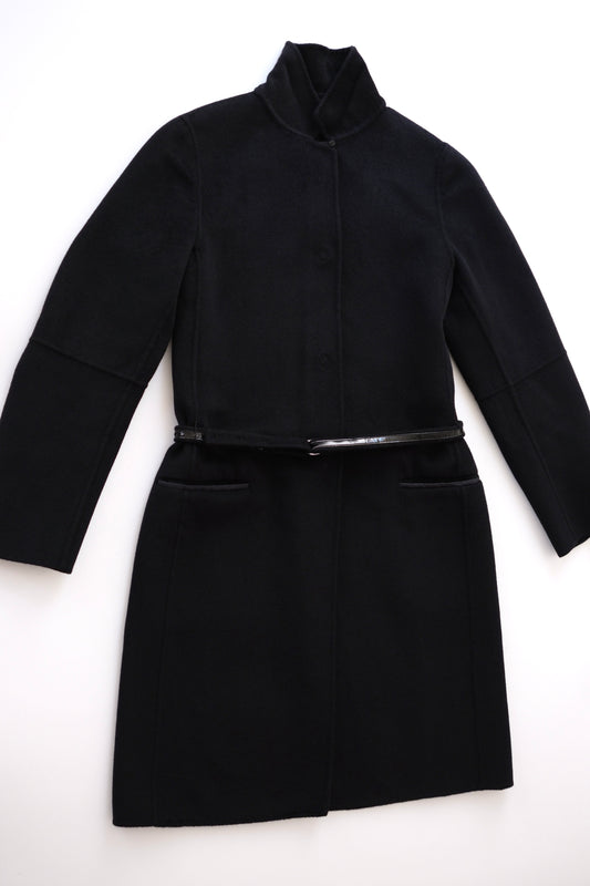 Max Mara two piece black wool tailored coat with hood