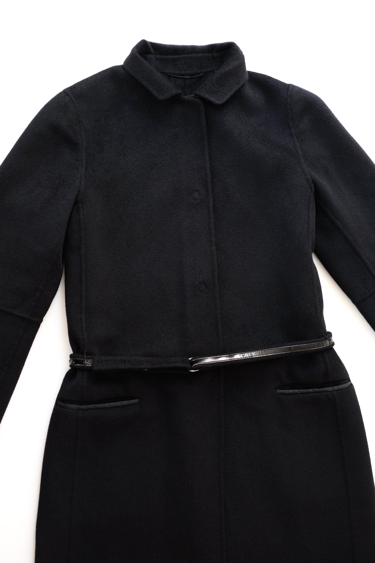 Max Mara two piece black wool tailored coat with hood