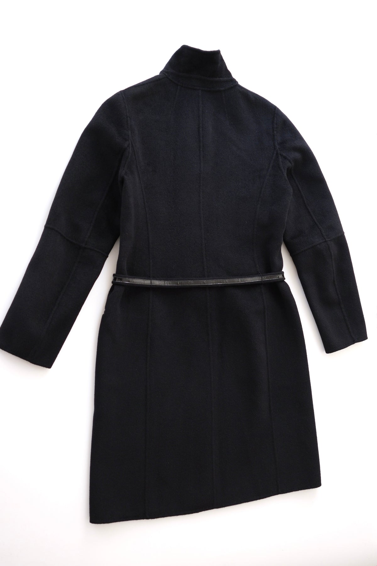 Max Mara two piece black wool tailored coat with hood