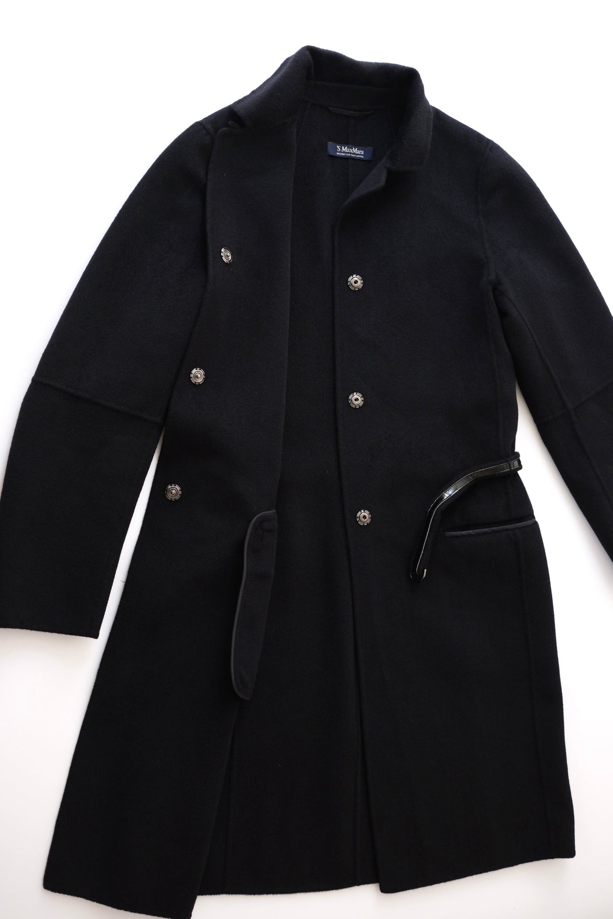 Max Mara two piece black wool tailored coat with hood