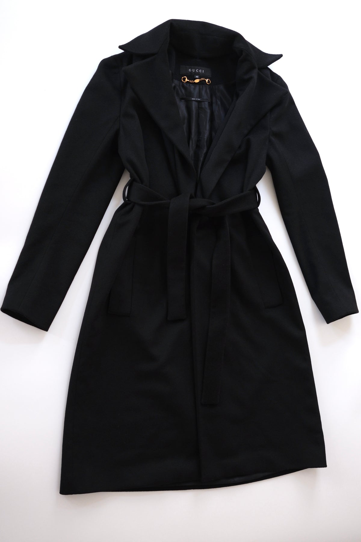 Gucci by Frida Giannini black wool wrap coat with removable lapels