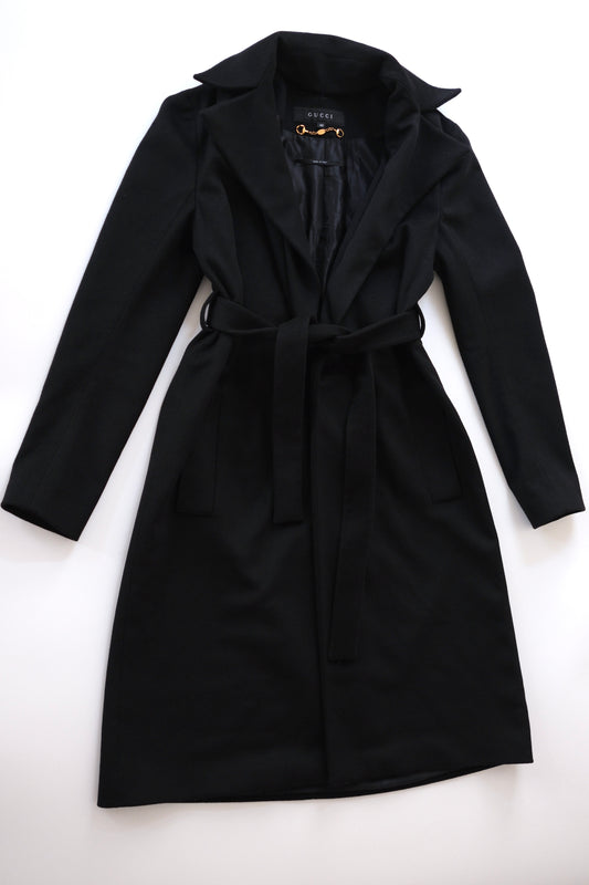 Gucci by Frida Giannini black wool wrap coat with removable lapels
