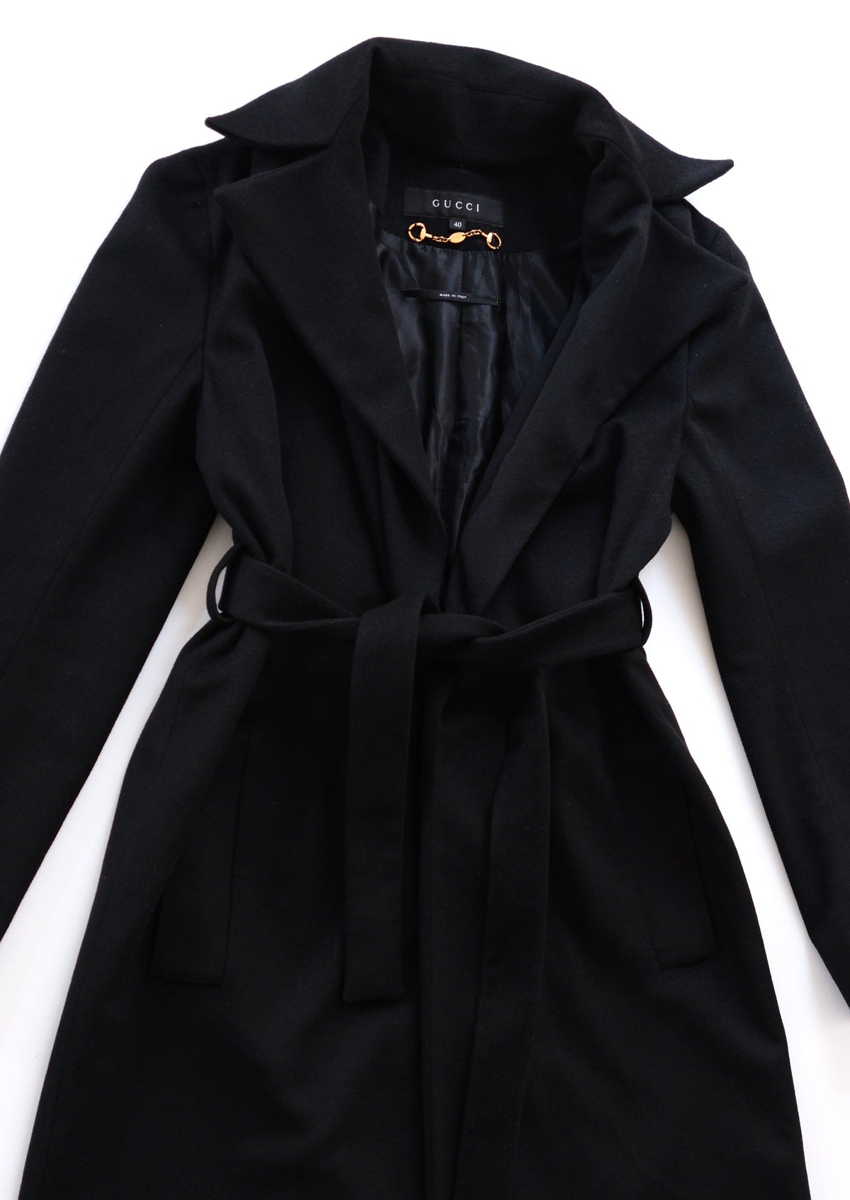 Gucci by Frida Giannini black wool wrap coat with removable lapels