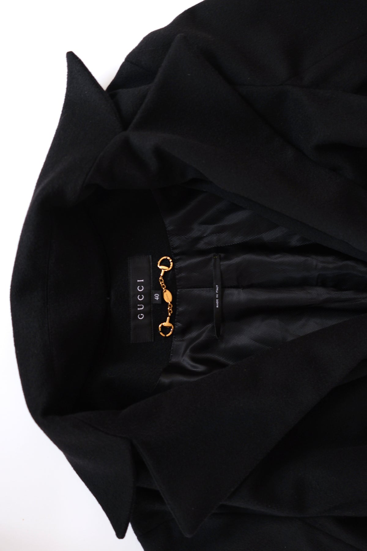 Gucci by Frida Giannini black wool wrap coat with removable lapels