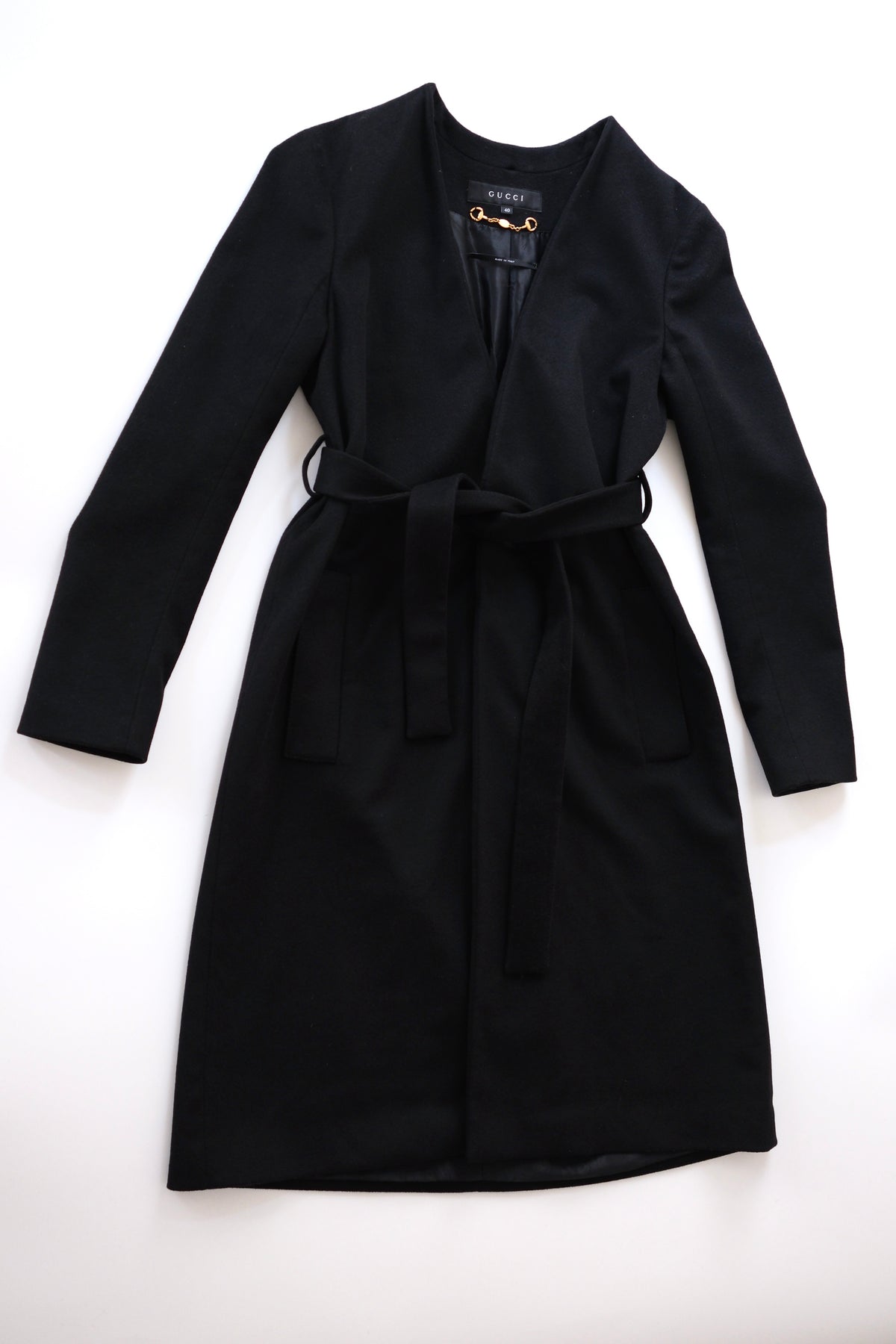 Gucci by Frida Giannini black wool wrap coat with removable lapels