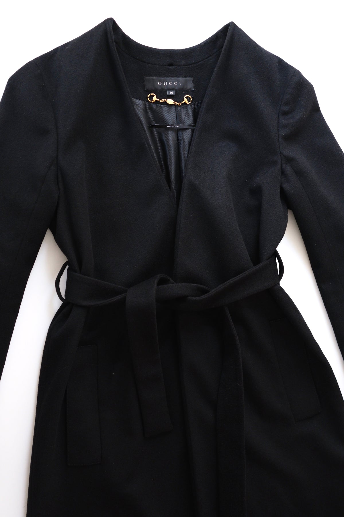 Gucci by Frida Giannini black wool wrap coat with removable lapels