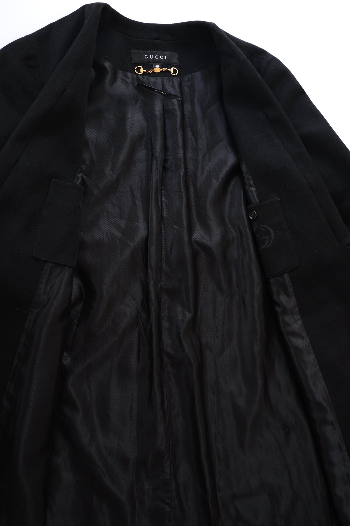 Gucci by Frida Giannini black wool wrap coat with removable lapels