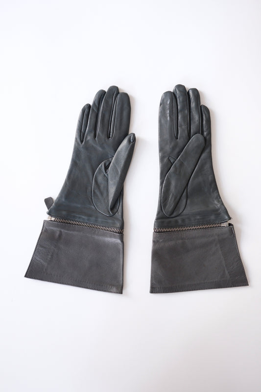 Alberta Ferretti two piece dark blue grey leather gloves