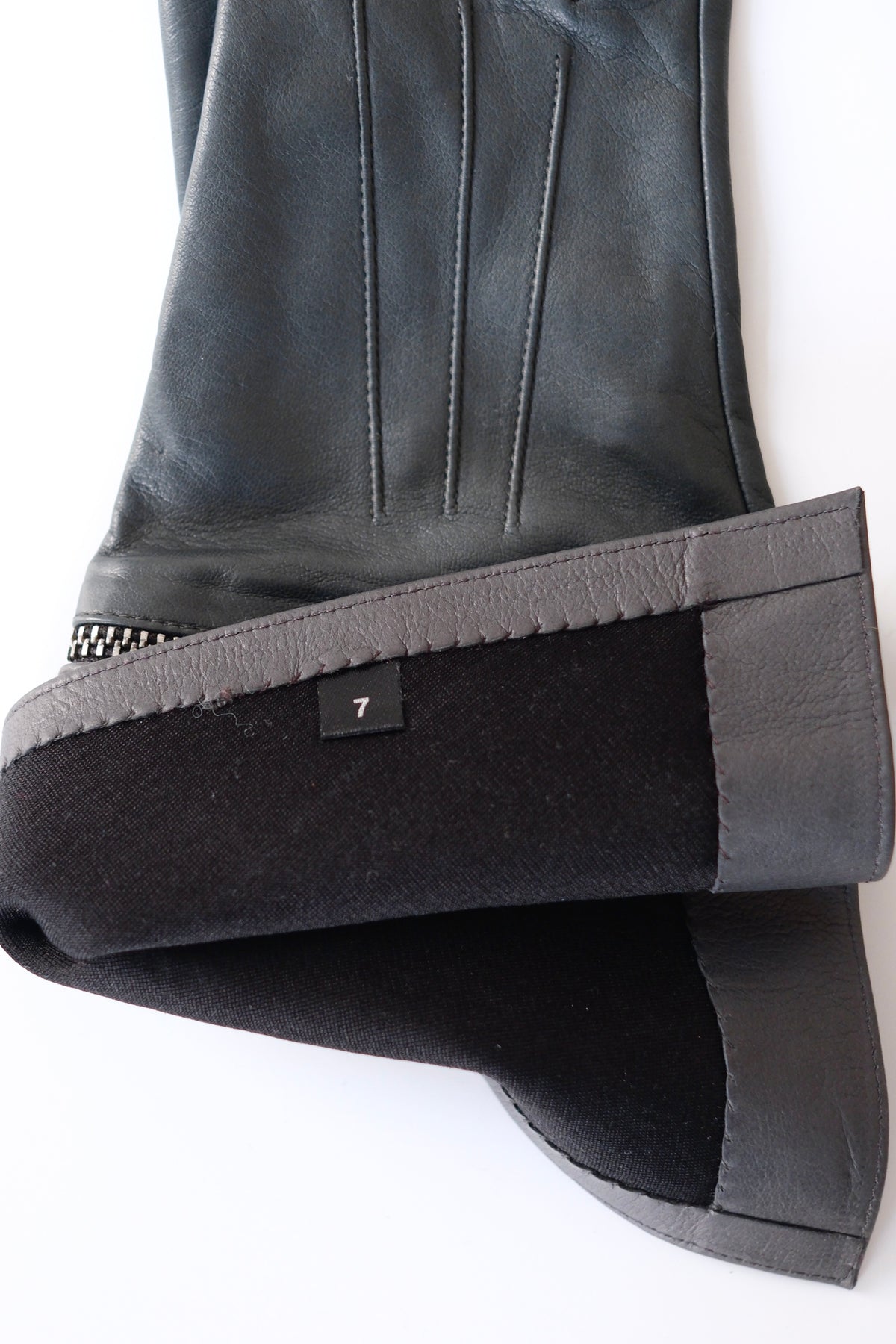 Alberta Ferretti two piece dark blue grey leather gloves