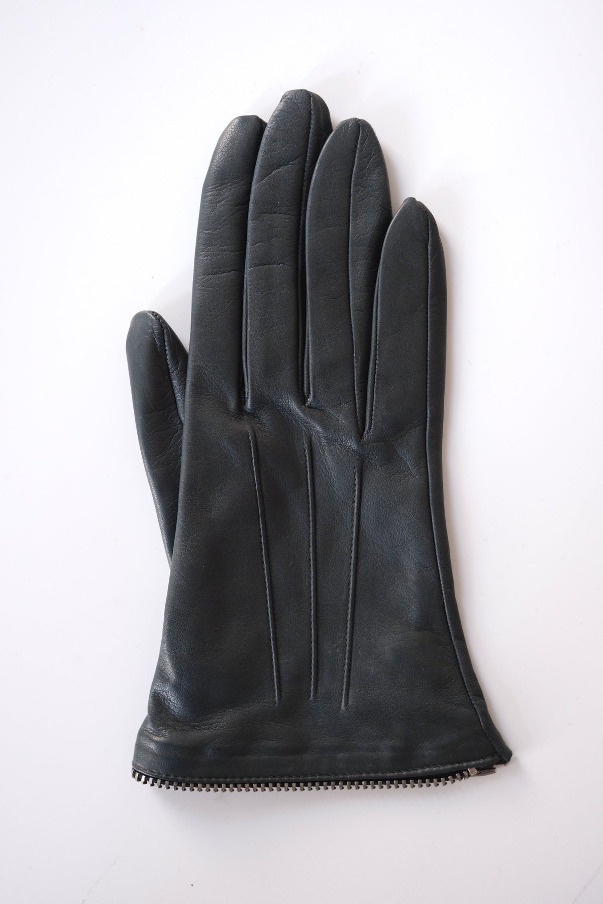 Alberta Ferretti two piece dark blue grey leather gloves
